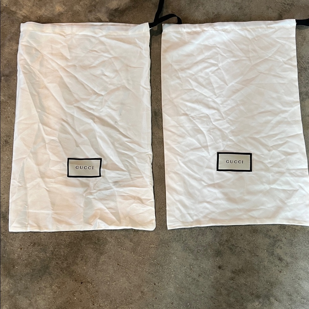 Authentic Gucci White Drawstring Logo Dust Bag with Black Trim Pair